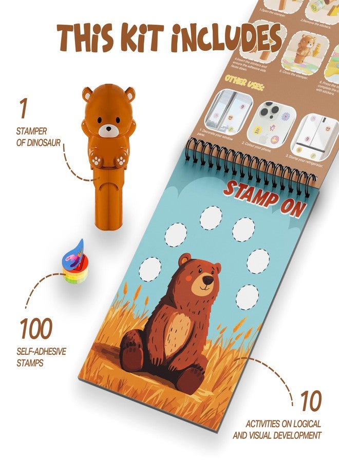 Brainloop Stamp On Rusty, The Bear, Sticker Stamp and Activity Pad with 10 Pages, 100 Stickers, 1 Stamp Toy Collectible Figure, Fun Learning Activity, Return Gifts for Children from 3 Years - Image 3