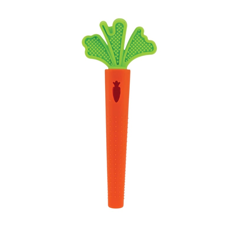 Nuby Silicone Carrot Tube Teether  Baby Teething Toy  Massaging Bristles for Sore Gums  3 Months - Image 1