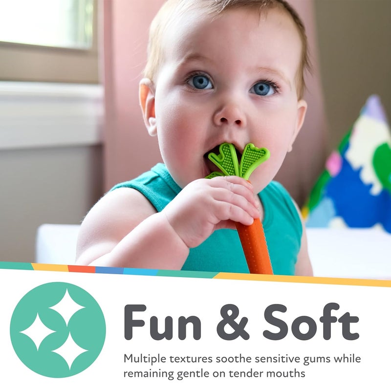 Nuby Silicone Carrot Tube Teether  Baby Teething Toy  Massaging Bristles for Sore Gums  3 Months - Image 3