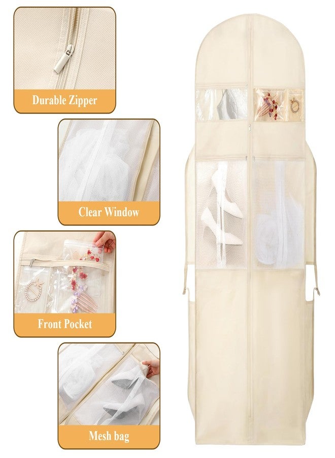 PercyEffie Wedding Dress Garment Bag, 72” Tri-fold Bridal Gown Bags with 6pcs Pouches for Long Gowns and Adjustable Buckle Gown Cover for Wedding, Evening Gowns, Travel, Closet Storage, Prom, Beige - Image 5