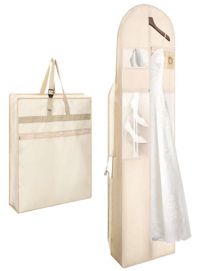 PercyEffie Wedding Dress Garment Bag, 72” Tri-fold Bridal Gown Bags with 6pcs Pouches for Long Gowns and Adjustable Buckle Gown Cover for Wedding, Evening Gowns, Travel, Closet Storage, Prom, Beige - Image 1