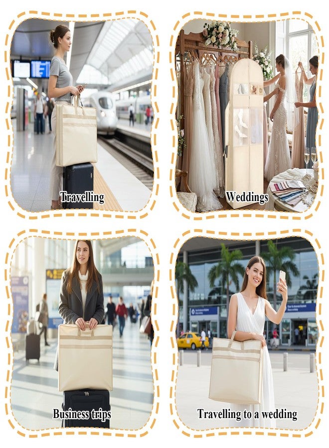 PercyEffie Wedding Dress Garment Bag, 72” Tri-fold Bridal Gown Bags with 6pcs Pouches for Long Gowns and Adjustable Buckle Gown Cover for Wedding, Evening Gowns, Travel, Closet Storage, Prom, Beige - Image 4