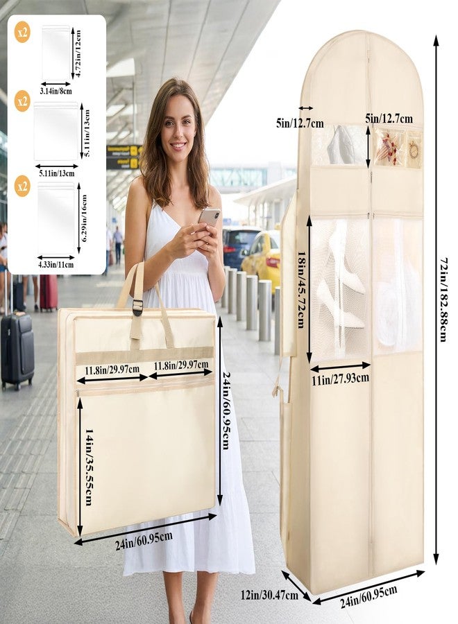 PercyEffie Wedding Dress Garment Bag, 72” Tri-fold Bridal Gown Bags with 6pcs Pouches for Long Gowns and Adjustable Buckle Gown Cover for Wedding, Evening Gowns, Travel, Closet Storage, Prom, Beige - Image 2