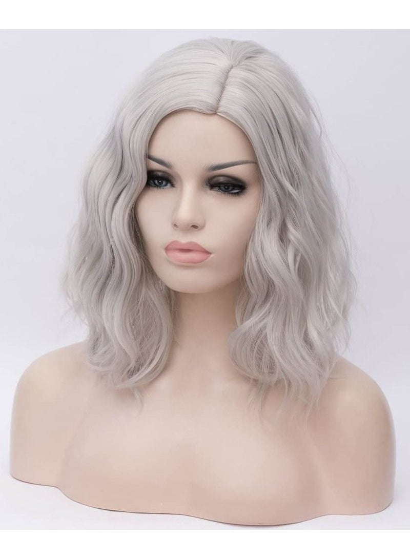 إستيل شعر مستعار قصير مموج مجعد بوب للنساء مقاومة للحرارة باروكة بوب تشمل غطاء شعر مستعار رمادي - Image 3