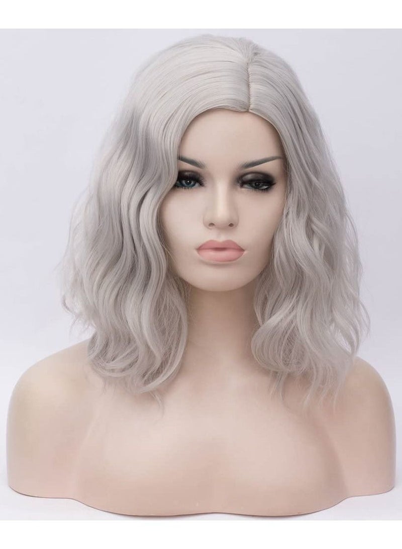 إستيل شعر مستعار قصير مموج مجعد بوب للنساء مقاومة للحرارة باروكة بوب تشمل غطاء شعر مستعار رمادي - Image 5