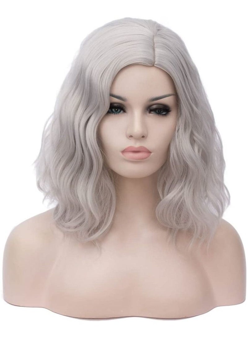 إستيل شعر مستعار قصير مموج مجعد بوب للنساء مقاومة للحرارة باروكة بوب تشمل غطاء شعر مستعار رمادي - Image 1