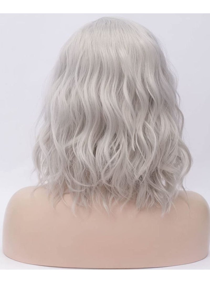 إستيل شعر مستعار قصير مموج مجعد بوب للنساء مقاومة للحرارة باروكة بوب تشمل غطاء شعر مستعار رمادي - Image 4