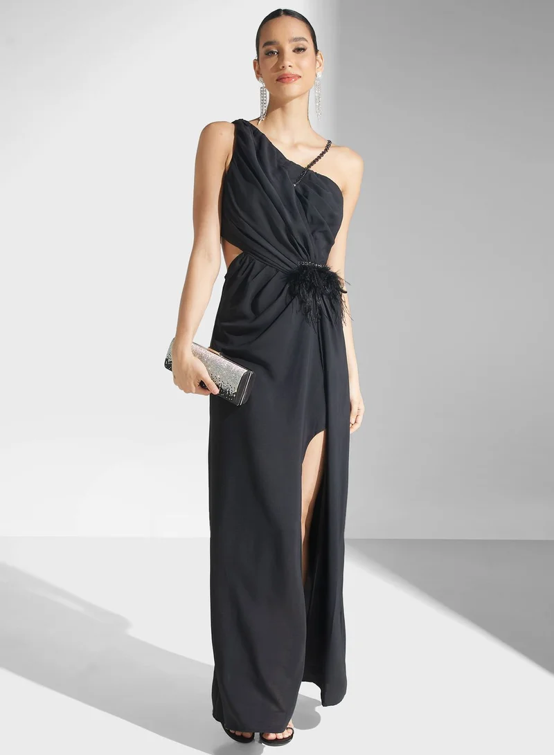 Femi9 One-Shoulder Feather Dress