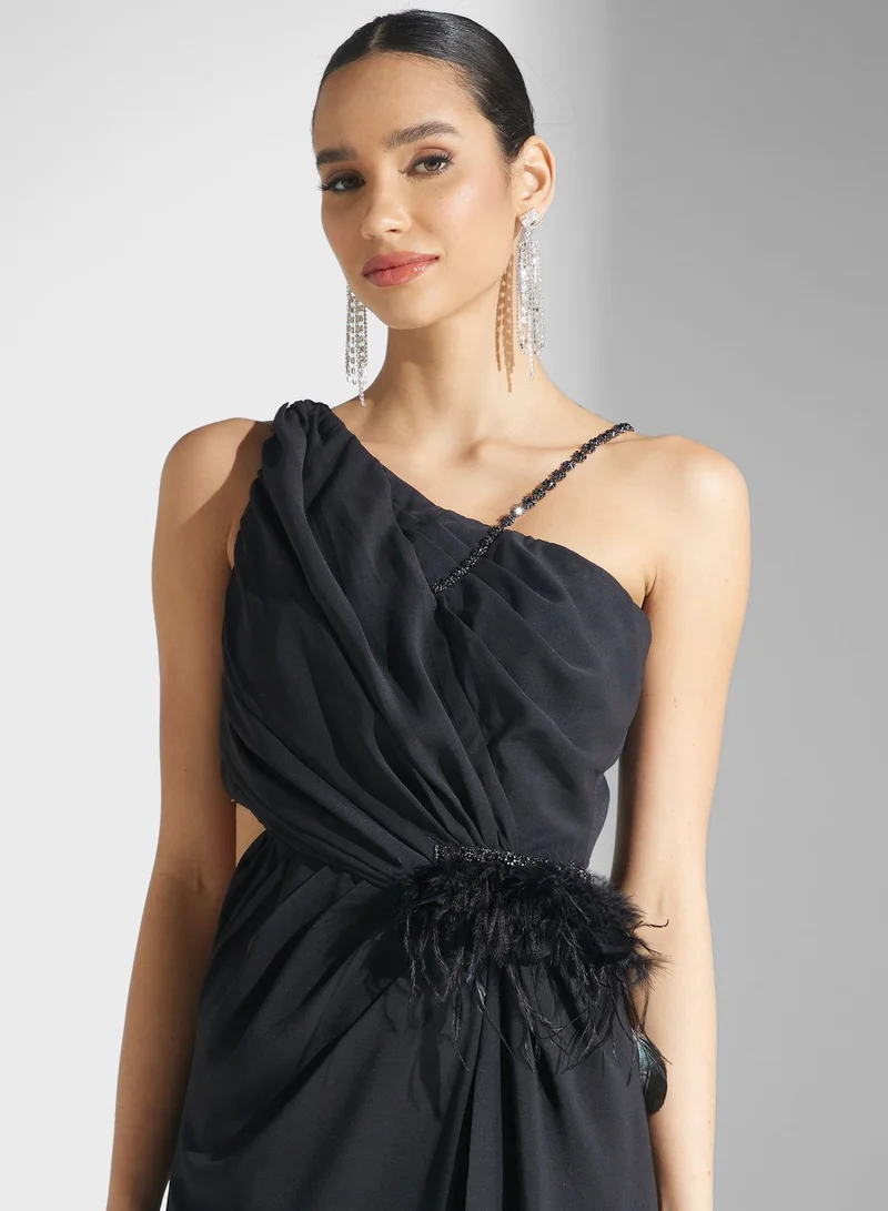 Femi9 One-Shoulder Feather Dress