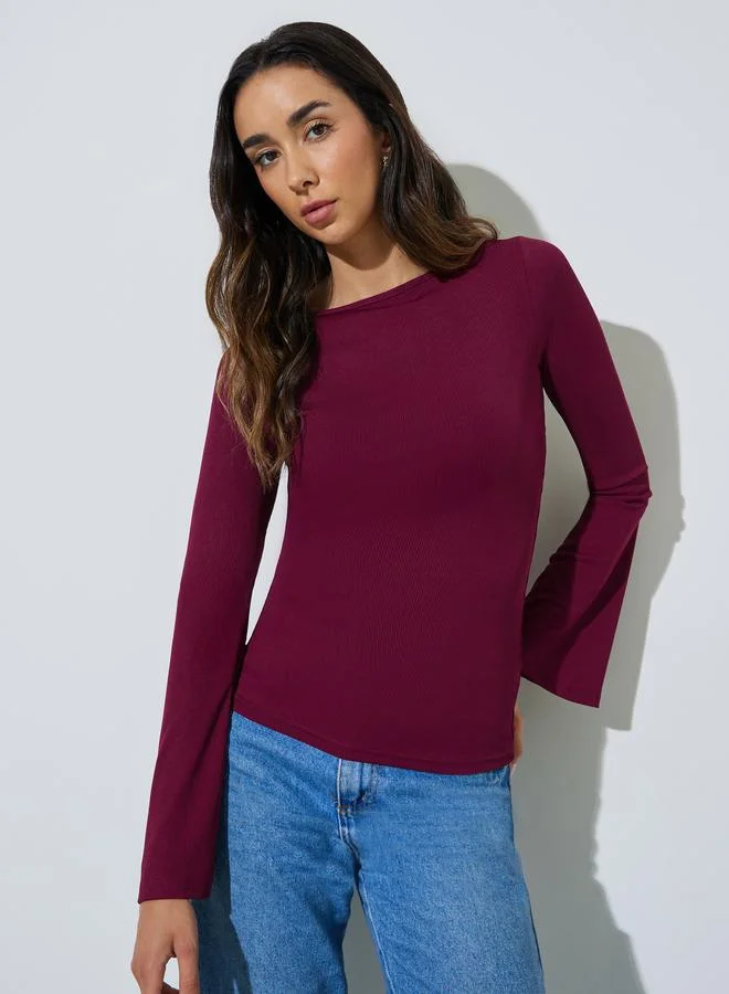 ستايلي Pack Of 2 - Solid Bell Sleeves Knitted Top
