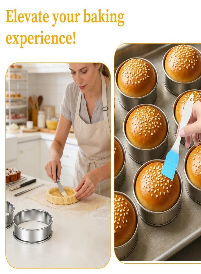 AOZUO 20 Pack 4 Inch English Muffin Rings, Stainless Steel Crumpet Rings Double Rolled Tart Ring Nonstick Tart Ring for Baking Metal Pastry Ringd Mold with Silicone Brush for Dessert Food Making Tool - Image 5