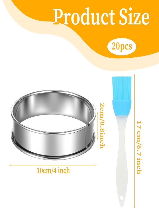 AOZUO 20 Pack 4 Inch English Muffin Rings, Stainless Steel Crumpet Rings Double Rolled Tart Ring Nonstick Tart Ring for Baking Metal Pastry Ringd Mold with Silicone Brush for Dessert Food Making Tool - Image 2