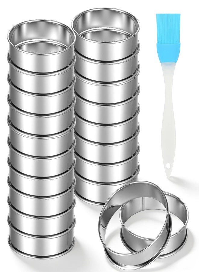 AOZUO 20 Pack 4 Inch English Muffin Rings, Stainless Steel Crumpet Rings Double Rolled Tart Ring Nonstick Tart Ring for Baking Metal Pastry Ringd Mold with Silicone Brush for Dessert Food Making Tool - Image 1