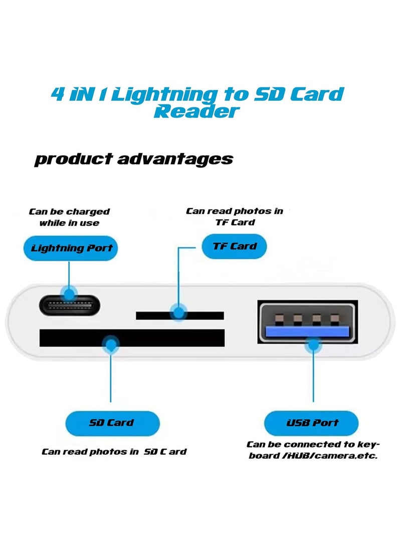 Lightning to SD Card Reader for iPhone,Camera 4 in 1 USB Female OTG Adapter Compatible SD/TF Card, Memory Card Reader Portable USB 3.0,Sd Card with Fast Charging Port  - Image 2