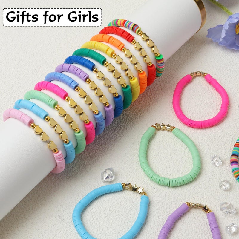 Asivsa 36 Pcs Preppy Friendship Bracelets for Teen Girls Heishi Cute Clay Beads Bracelets Bulk Colorful Heart Star Crown Friendship Surfer Bracelets Things Jewelry Gifts for Girls - Image 2
