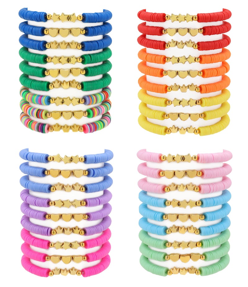 Asivsa 36 Pcs Preppy Friendship Bracelets for Teen Girls Heishi Cute Clay Beads Bracelets Bulk Colorful Heart Star Crown Friendship Surfer Bracelets Things Jewelry Gifts for Girls - Image 1