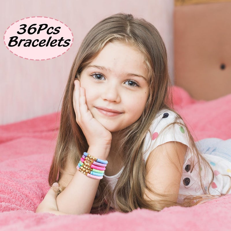 Asivsa 36 Pcs Preppy Friendship Bracelets for Teen Girls Heishi Cute Clay Beads Bracelets Bulk Colorful Heart Star Crown Friendship Surfer Bracelets Things Jewelry Gifts for Girls - Image 3
