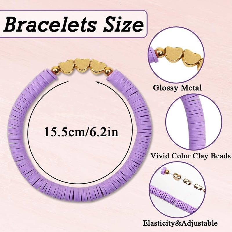 Asivsa 36 Pcs Preppy Friendship Bracelets for Teen Girls Heishi Cute Clay Beads Bracelets Bulk Colorful Heart Star Crown Friendship Surfer Bracelets Things Jewelry Gifts for Girls - Image 5
