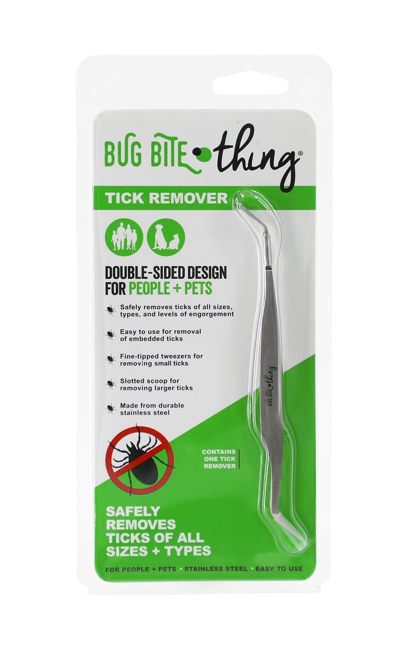 BUG BITE THING Tick Remover Tool for People & Pets, Patented Two Sided Stainless Steel Design with Fine Tipped Tweezers, Formerly Known as TickEase - Image 1