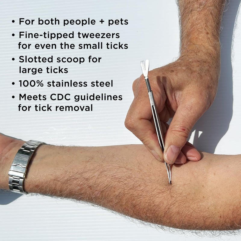 BUG BITE THING Tick Remover Tool for People & Pets, Patented Two Sided Stainless Steel Design with Fine Tipped Tweezers, Formerly Known as TickEase - Image 3