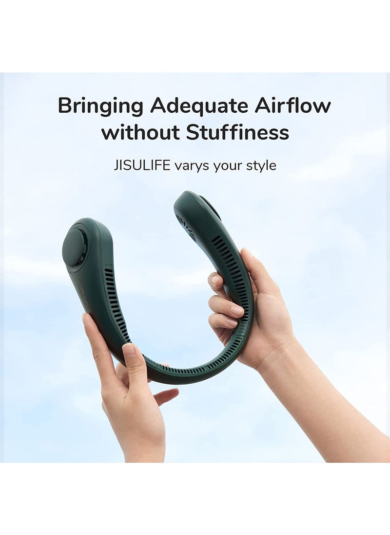 LIMOS Portable Neck Fan, Hands-Free Bladeless Fan, 4000 mAh Battery Operated Wearable Personal Fan, Leafless, Rechargeable, Headphone Design, USB Powered Desk Fan,3 Speeds(Green)  - Image 4