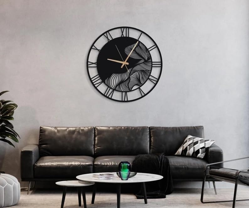 AVVIC MART Wall Clock Stylish Metal Analog Wall Clock for Living Room, Bedroom, Office, Kitchen, Home and Hall | Antique Fancy Big Size Modern Wall Watch (Black(DA-185), 50 CM) - Image 1