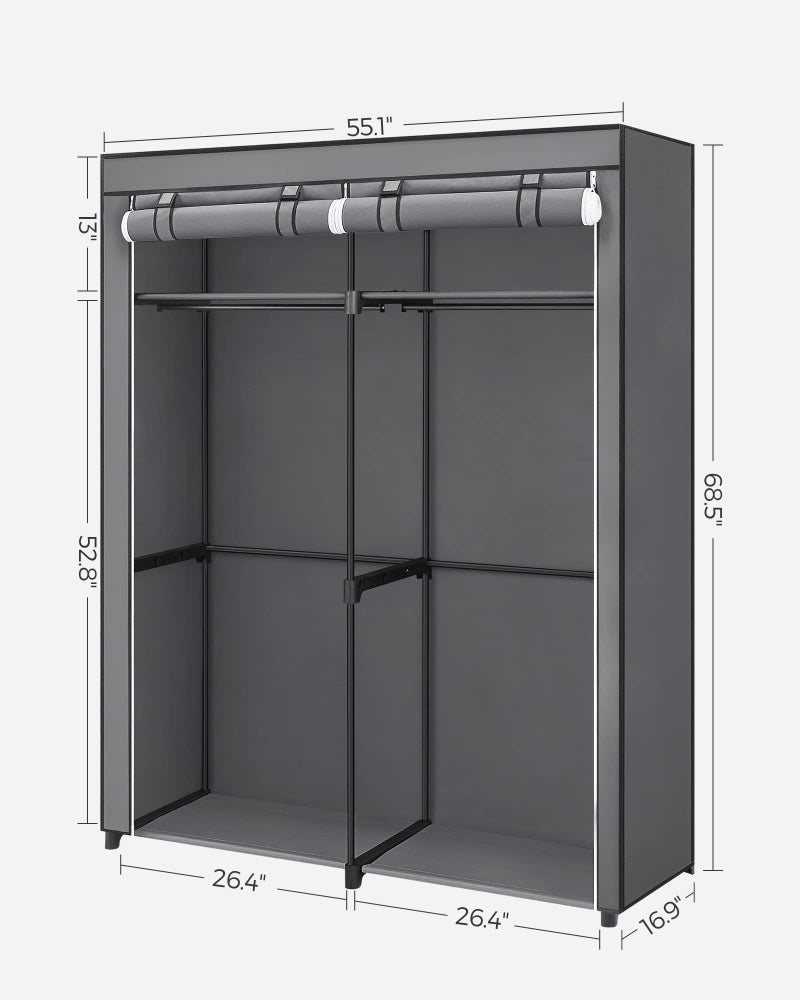 SONGMICS Closet Wardrobe, Portable Closet for Bedroom, Clothes Rail with Non-Woven Fabric Cover, Clothes Storage Organizer, 55.1 x 16.9 x 68.5 Inches, Gray URYG02GY - Image 5