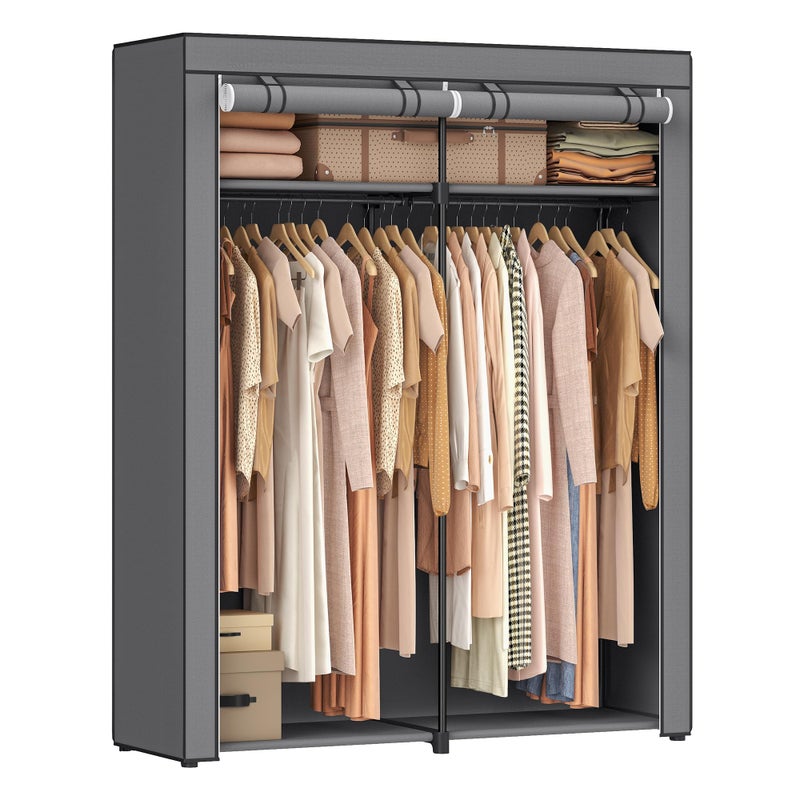 SONGMICS Closet Wardrobe, Portable Closet for Bedroom, Clothes Rail with Non-Woven Fabric Cover, Clothes Storage Organizer, 55.1 x 16.9 x 68.5 Inches, Gray URYG02GY - Image 1