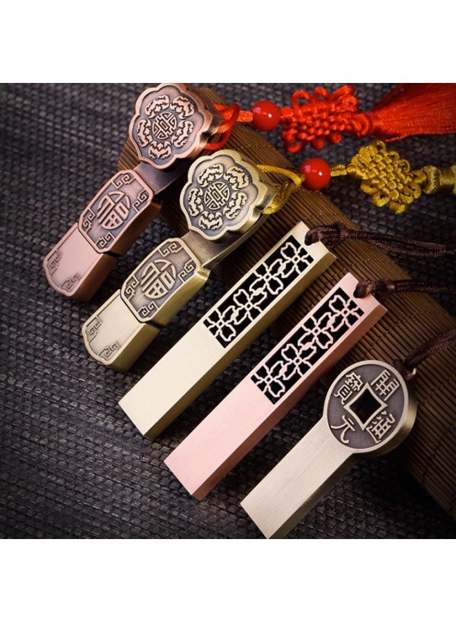 Chinese-style Creative U Disk Lettering Printed LOGO Gift Box Gift USB Flash Disk Mobile Computer 64 Ruyi Cultural Creative Ancient Style U Disk-Color:Rose Gold-fu Character Ruyi U Disk + Linen Box Packaging-Capacity:USB2.0 2GB - Image 2