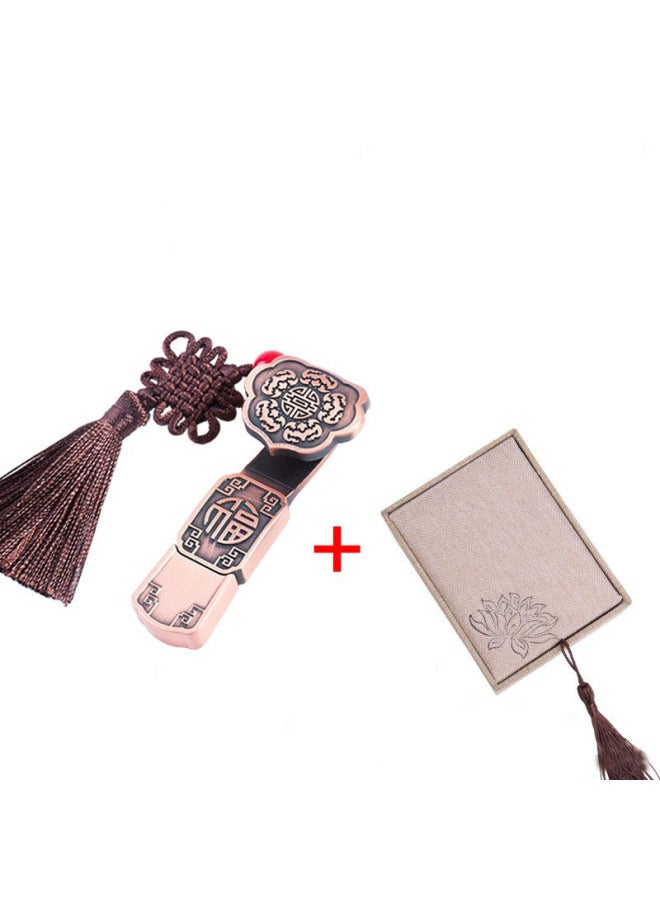 Chinese-style Creative U Disk Lettering Printed LOGO Gift Box Gift USB Flash Disk Mobile Computer 64 Ruyi Cultural Creative Ancient Style U Disk-Color:Rose Gold-fu Character Ruyi U Disk + Linen Box Packaging-Capacity:USB2.0 2GB - Image 1
