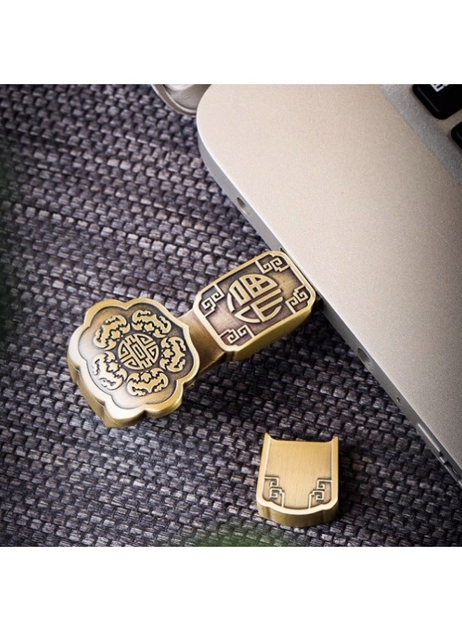 Chinese-style Creative U Disk Lettering Printed LOGO Gift Box Gift USB Flash Disk Mobile Computer 64 Ruyi Cultural Creative Ancient Style U Disk-Color:Rose Gold-fu Character Ruyi U Disk + Linen Box Packaging-Capacity:USB2.0 2GB - Image 5