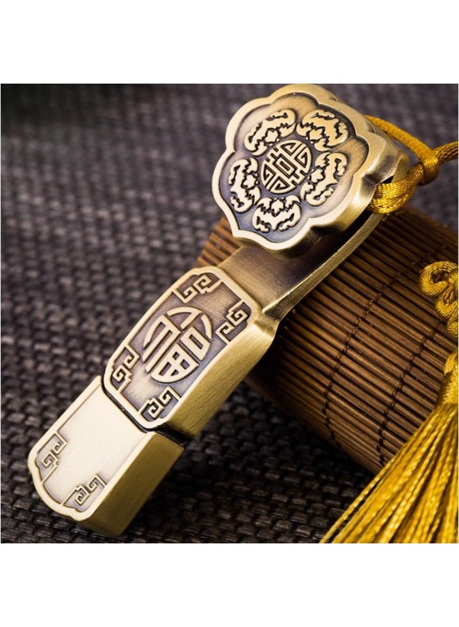 Chinese-style Creative U Disk Lettering Printed LOGO Gift Box Gift USB Flash Disk Mobile Computer 64 Ruyi Cultural Creative Ancient Style U Disk-Color:Rose Gold-fu Character Ruyi U Disk + Linen Box Packaging-Capacity:USB2.0 2GB - Image 3