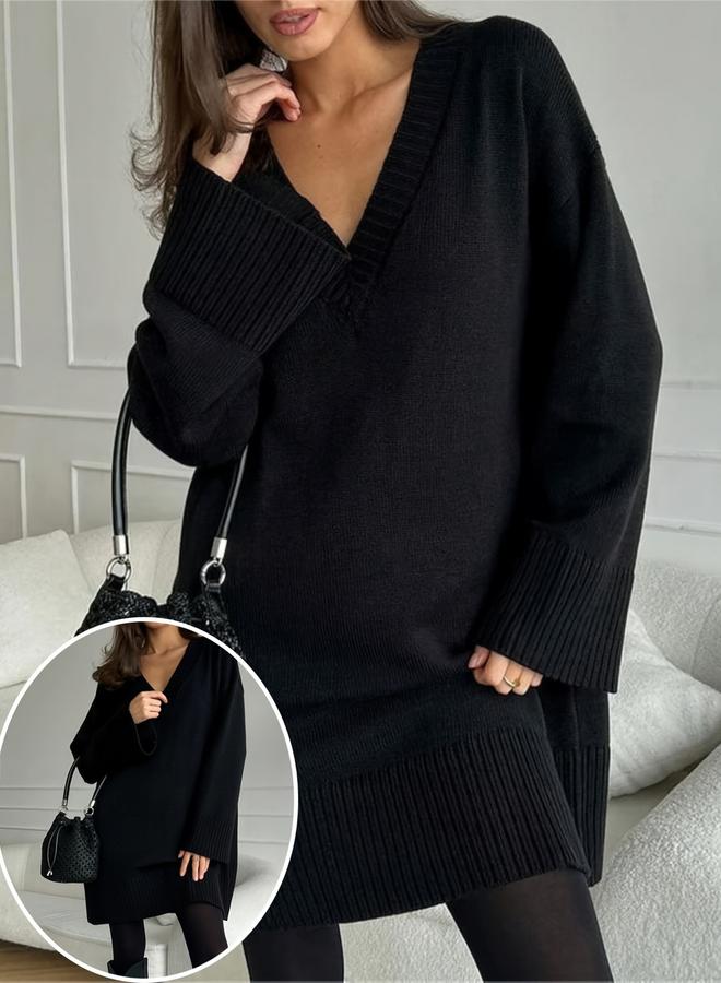 Take Two Plus Size Longline V Neck Sweater - Image 1