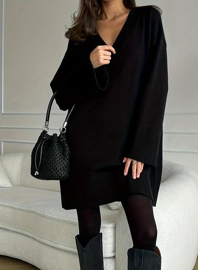 Take Two Plus Size Longline V Neck Sweater - Image 3