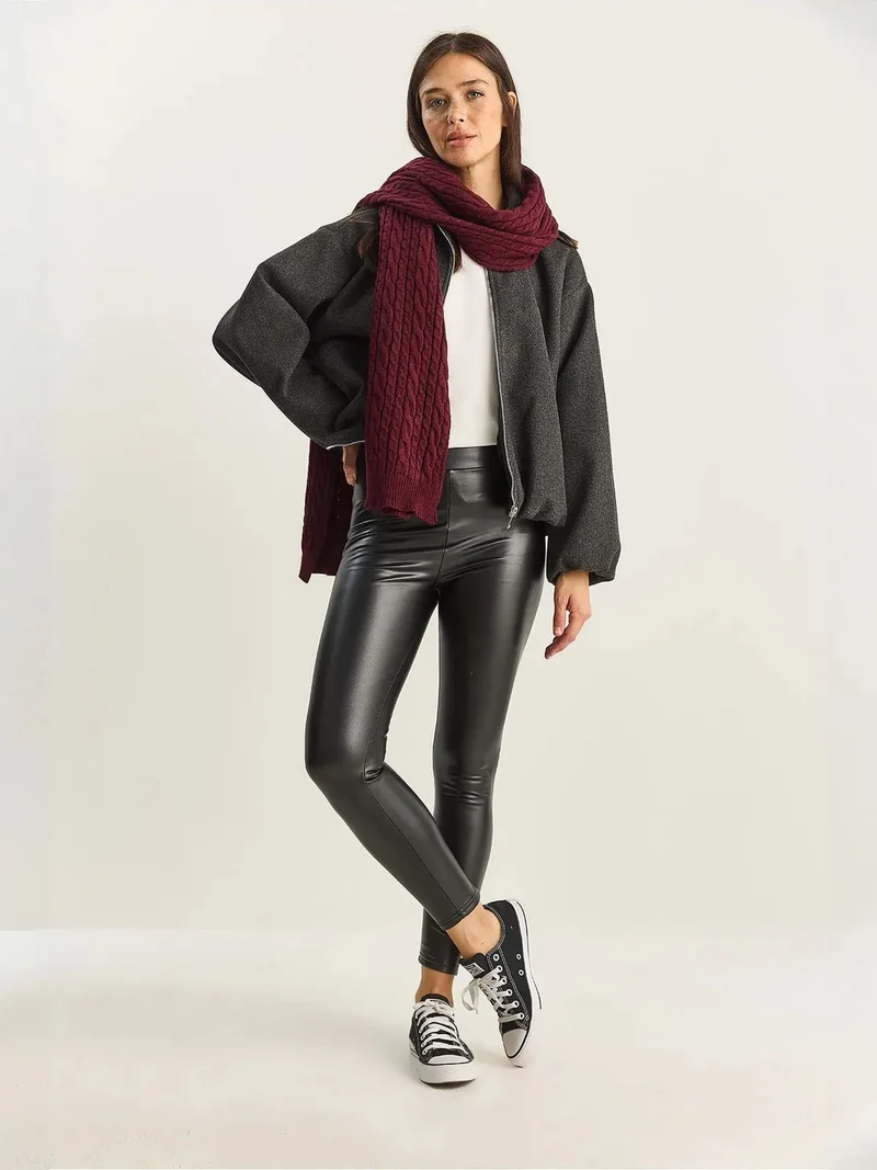 بيانكو لوتشي LUCCI Elastic Waist Faux Leather Skinny Pants