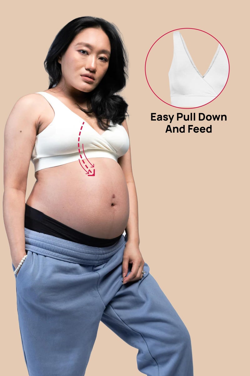Circus &Circus Maternity Bra | Nursing Bra for Women | Pull Down Feeding Bra | Non Padded Bra for Women Slip On | Tencel Micromodal | Ivory, L - Image 3