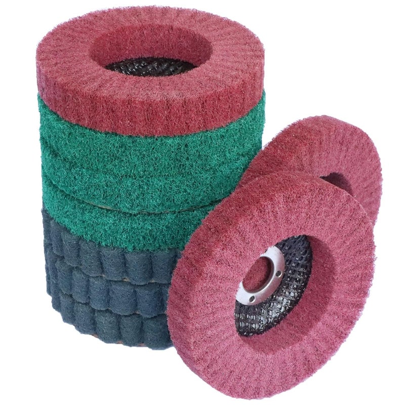 FPPO 9Pcs 4" x 5/8" Nylon Fiber Flap Disc Polishing Grinding Wheel,Scouring pad Buffing Wheel for Angle Grinder Polishing,Flap Discs for Power-Operated Grinders - Image 1