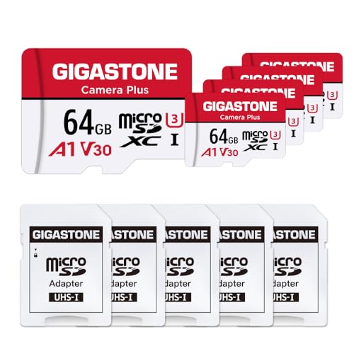 GIGASTONE 64GB Micro SD Card 5Pack Camera Plus MicroSDXC Memory Card for Wyze Cam Security Camera Smartphone Fire Tablet 4K Video Recording UHSI U3 A1 V30 95MBs with Adapter - Image 1