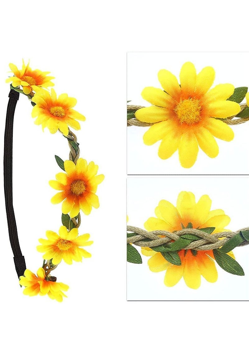 Y&D Daisy Flower Headband, 5 Piece Holiday Headband Garland Beach Vacation Straw Hat Hair Band Adjustable Elastic Ribbon Bride Headdress Suitable for Wedding Festivals Parties, Etc. - Image 4