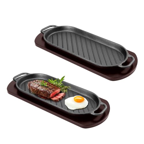 DVK Fajita Skillet Sizzling Plate with Wooden Base for Steak Plate Home Restaurant Kitchen Cooking (2PCS) - Image 1