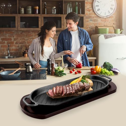 DVK Fajita Skillet Sizzling Plate with Wooden Base for Steak Plate Home Restaurant Kitchen Cooking (2PCS) - Image 4