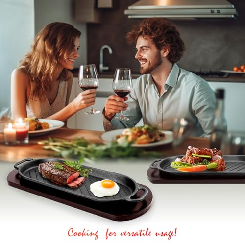 DVK Fajita Skillet Sizzling Plate with Wooden Base for Steak Plate Home Restaurant Kitchen Cooking (2PCS) - Image 2