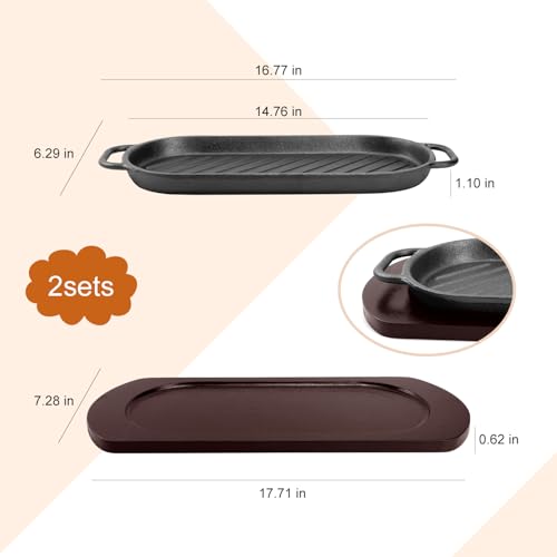 DVK Fajita Skillet Sizzling Plate with Wooden Base for Steak Plate Home Restaurant Kitchen Cooking (2PCS) - Image 3