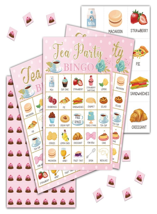 Tedea Tea Party Bridal Shower Games, Tea Party Bingo Game, Tea Party Decorations, Tea Party Favors, 24 Players Bingo Games for Bridal Shower, Bachelorette Party, Wedding Engagement Party (A06) - Image 1