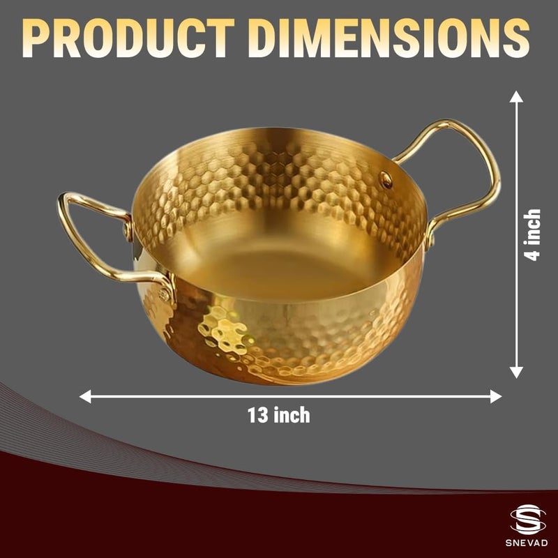 VALAJOGI Korean Ramen Pot Stainless Steel Double Handle for Induction Cooker Fast Heating Cooking Pot for Home Kitchen for Soup Noodles Pasta Outdoor Dishwasher Safe Non Stick Gold - Image 2