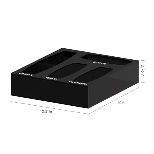 Aquiver Acrylic Bags Organizer - Baggie Bags Drawer Organizer & Plastic Food Storage Bags Holder - Compatible with Gallon, Quart, Sandwich, Snap, Freezer, Slider Bags (Black) - Image 3