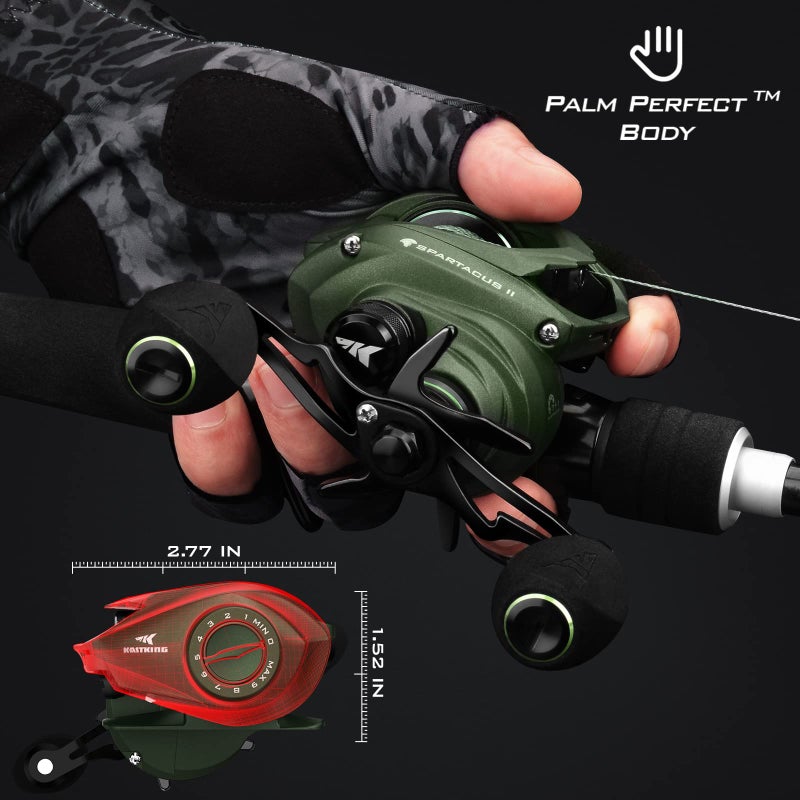 KastKing Spartacus II Baitcasting Fishing Reel, 6oz Ultralight, Super Smooth with 17.6 LB Carbon Fiber Drag, 7.2:1 Gear Ratio, 39mm Palm Perfect Lower Profile Design,Stryker Green,Right Handed - Image 4
