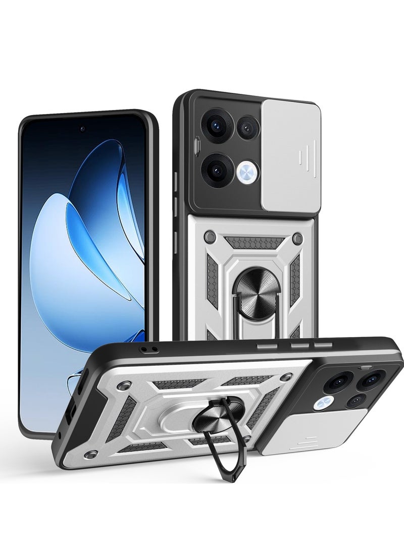 Generic Case Cover Shockproof Protective Case with Camera Protection and Metal Ring Compatible with  Oppo Reno 13 5G (Silver) 