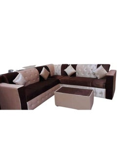 طقم كنب ماب على شكل حرف L مع طاولة ووسادة بني / بيج 250X80X80