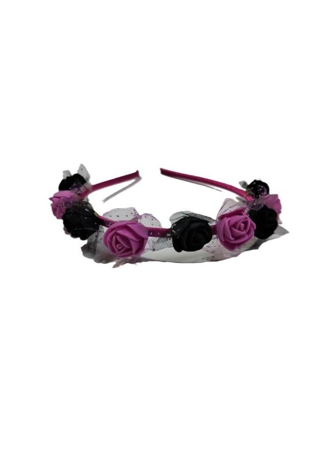 Rose Hair Headband - Pink & Black